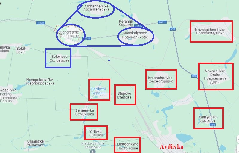 Tuy nhiên, việc thiếu quân không phải là vấn đề nghiêm trọng nhất, Quân đội Ukraine còn phải đối mặt với tình thế nghiêm trọng là không thể phòng thủ. Kể từ khi cụm pháo đài Avdiivka bị Nga chọc thủng, lực lượng phòng thủ của Ukraine bảo vệ phía tây bắc Avdiivka chủ yếu dựa vào tuyến phòng thủ trên cao gồm Ocheretine, Novokalynove và Arkhanhel's'ke.