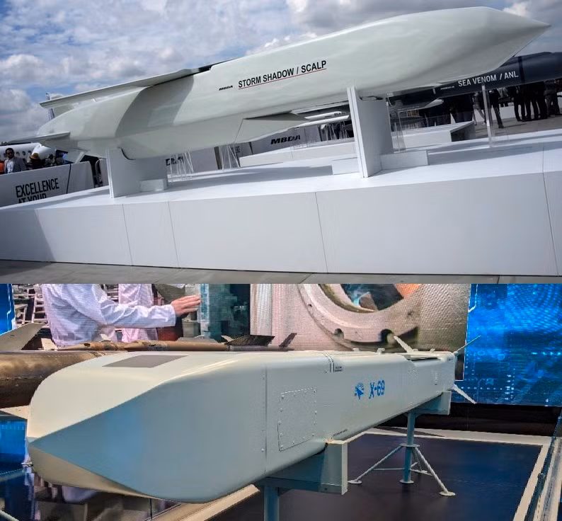 Mặc dù tính năng kỹ chiến thuật cụ thể của tên lửa vẫn đang được giữ bí mật, nhưng có thể thấy rằng tên lửa Kh-69 có hình dáng “na ná” tên lửa hành trình Storm Shadow của Anh (ảnh tên lửa Storm Shadow của Anh (trên) và Kh-69 (dưới) của Nga).