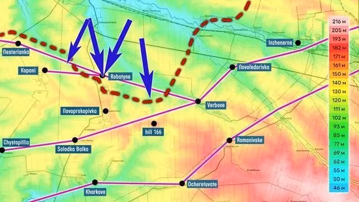 Chỉ đến tối ngày 1/9, một số nguồn tin của Nga mới xác nhận quân Nga đã rút khỏi trận địa phòng ngự ở phía nam Rabotino và lui về phía nam, đến một tuyến phòng thủ khác gần ngôi làng ở bắc điểm cao 166. Nhưng một số thông tin vẫn cho rằng, giao tranh vẫn đang tiếp diễn ở rìa phía nam của làng.