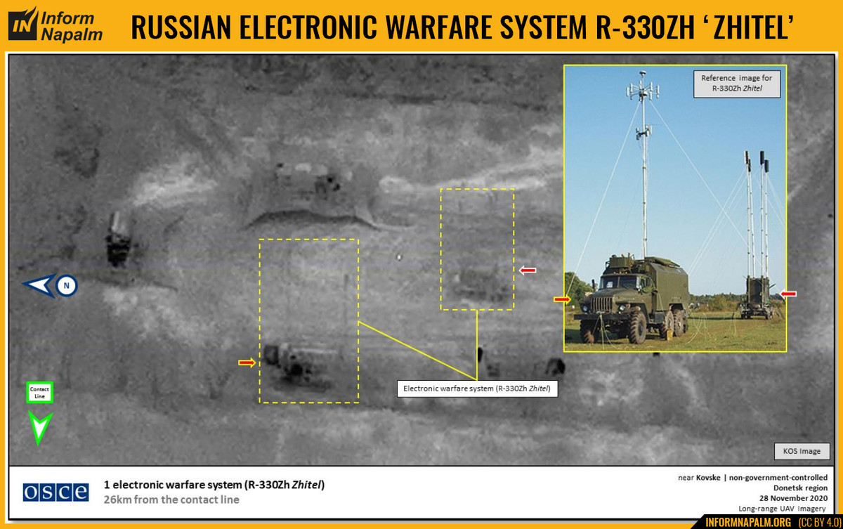 Theo truyền thông Nga, tiểu đoàn tác chiến điện tử đóng tại vùng Belgorod bao gồm các phương tiện đối phó điện tử như Zhitel, Leer-3 và Borisoglebsk. Những khí tài này đã được chứng minh hiệu quả trong các cuộc xung đột vũ trang khác nhau và trong các hoạt động quân sự đặc biệt. 