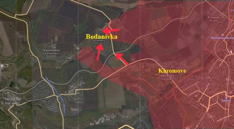Quân đội Nga đã phát triển tiến công vào làng Bodanivka theo ba hướng, hai hướng đông và đông nam theo đường Bakhmutsky và hướng bắc từ hồ chứa nước Berkhovskoe, tiến vào Bogdanovka; tạo thành thế bao vây ba mặt.