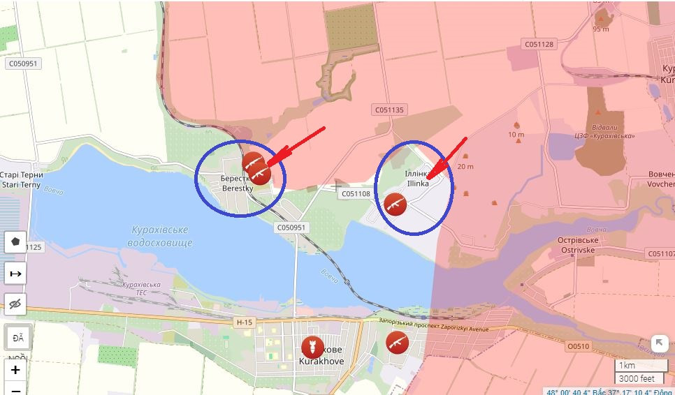 Tại làng Ilyinka, theo thông tin từ kênh Deep State, lính xung kích Nga đang tiến về khu vực làng Berestove. Bộ Quốc phòng Nga tuyên bố kiểm soát Stepanivka, tuy nhiên, thực tế, làng này đã bị chiếm giữ cách đây vài ngày và làm bàn đạp để quân Nga đánh chiếm làng Ilyinka.
