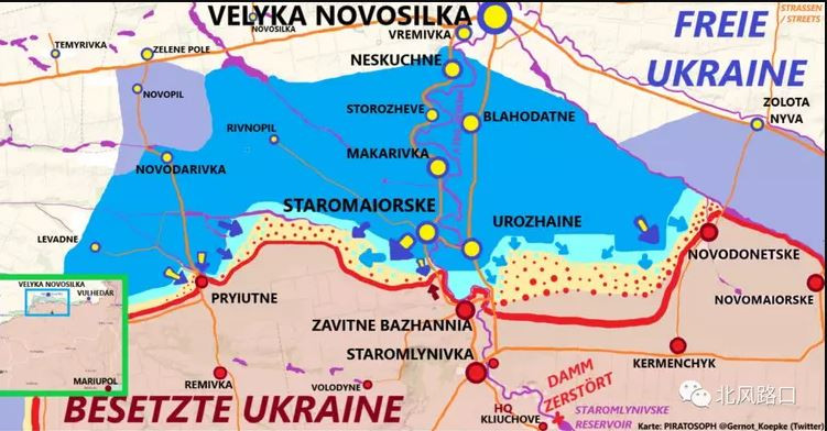 Trước khi Quân đội Ukraine bắt đầu tấn công Staramayorsk, cách Velika Novosilka khoảng 10 km về phía nam, khu vực này thực chất là phần nhô ra của Quân đội Nga, nằm trong tuyến phòng thủ của Quân đội Ukraine (thường gọi là mỏm đá Vremevsky). Mối đe dọa từ cuộc tấn công của Nga đối với Velika Novosilka là không hề nhỏ.