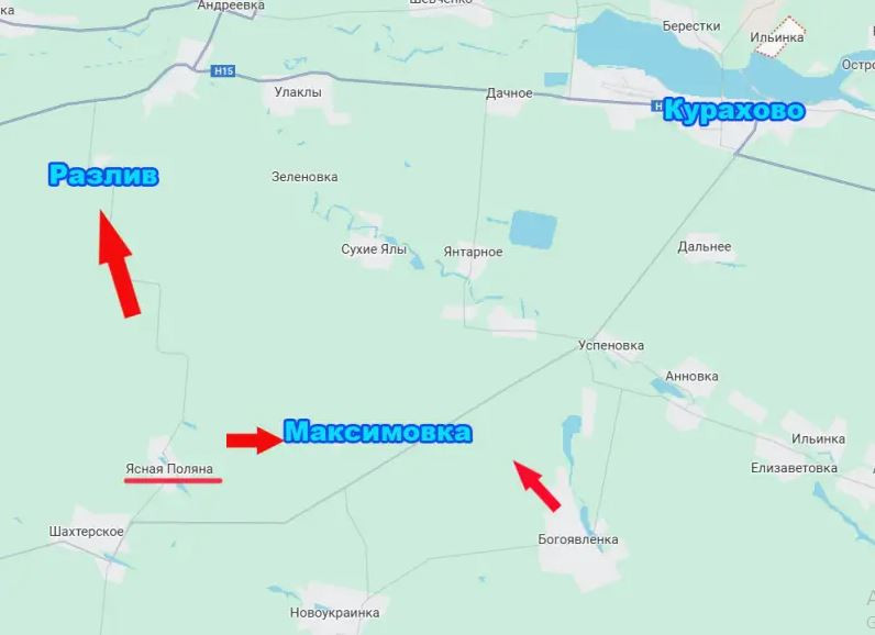 Đúng như dự đoán, sau khi thất thủ ở Yasnaya Polyana, do sự tấn công dữ dội của Quân đội Nga, phía Ukraine đã không kịp tổ chức phòng ngự trên những cánh đồng trống trải, từ Yasnaya Polyana đến Razliv. Đồng thời, quân Nga cũng tràn ngập làng Maksimovka, phía đông Yasnaya Polyana. Như vậy từ Polyana, quân Nga đang tiến theo ít nhất hai hướng.