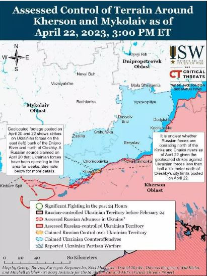 Hiện tại, vẫn chưa rõ ý định và quy mô của quân đội Ukraine là một hoạt động chiến đấu thăm dò hay trinh sát của một đơn vị nhỏ; hay một cuộc tấn công nghi binh trước cuộc phản công lớn; hay để thiết lập và mở rộng một đầu cầu như một bàn đạp, để đột phá phản công?