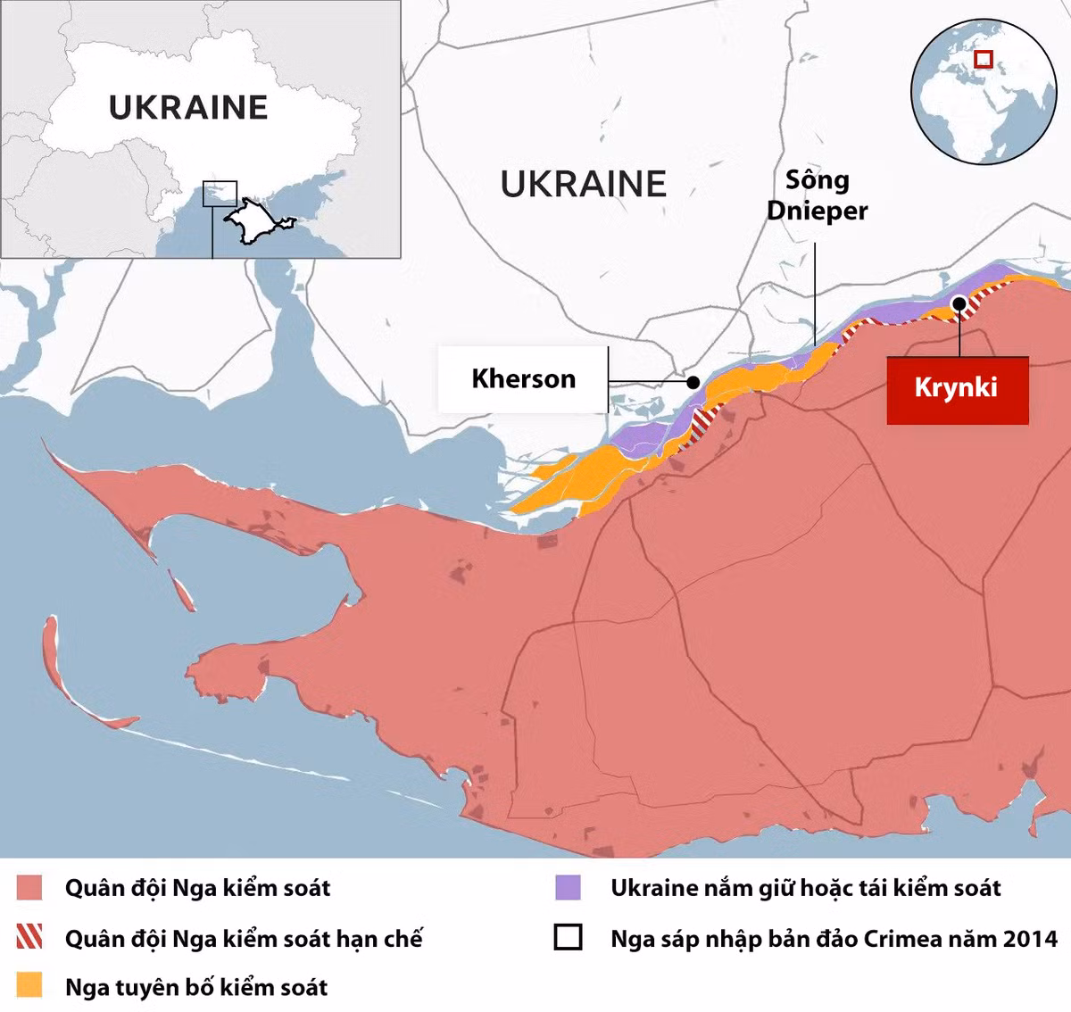 Theo NYT, do các cuộc phản công của Ukraine ở phía nam và phía đông đi vào bế tắc, lãnh đạo cấp cao Ukraine hy vọng sẽ tiến quân đến bờ đông sông Dnieper ở khu vực Kherson để có thể tấn công các tuyến phòng thủ do quân Nga thiết lập ở bờ đông và đe dọa hành lang đất liền tới bán đảo Crimea.