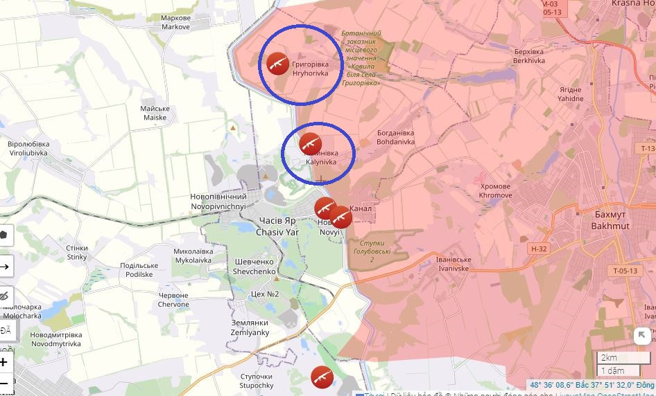 Tiếp theo là quân Nga chiếm làng Grigorovka, nằm ở phía bắc làng Kalinina, giúp Quân đội Nga hội tụ đủ điều kiện tiên quyết để bao vây một nửa thành phố từ phía bắc. Phạm vi bao phủ một nửa từ phía nam và các hành động tiếp theo phụ thuộc vào một điểm nóng khác của mặt trận, đó chính là thành phố Toretsk lân cận.