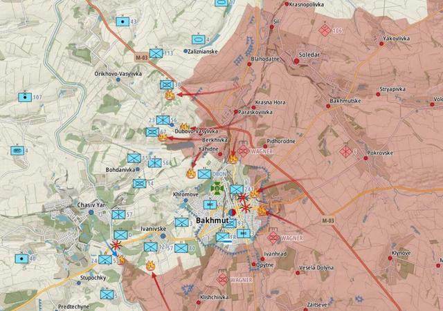 Theo các phóng viên chiến trường, hiện các mũi xung kích của lính đánh thuê Wagner đã tiến đến gần con đường cuối cùng của thành phố bị bao vây. Tuyến đường Bakhmut - Khromovo - Chasov Yar hiện nằm dưới sự kiểm soát hỏa lực của quân Nga và các trận đánh cận chiến trong thành phố sẽ đang diễn ra.