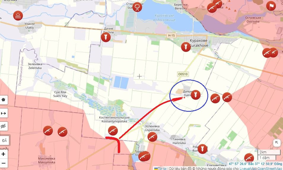 Kênh Rybar còn cho biết, một số đơn vị của Quân đội Nga đã đột phá tới làng Dalnoye, nằm cách thành phố Kurakhove chưa đầy 3 km về phía nam. Điều này đã gây áp lực lớn với quân Ukraine phòng thủ ở thành phố Kurakhove từ ba phía. 