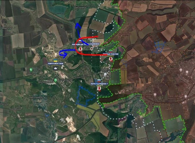 Kênh SGS xác nhận, quân Nga đột phá qua được trận địa phòng ngự của Ukraine tại khu vực Kalinovka ở phía bắc Chasov Yar và tiến vào kênh Seversky Donets - Donbass. Như vậy cả hai đầu bắc, nam kênh đào Severski Donets - Donbass, đoạn chảy qua thành phố Chasov Yar, quân Nga đã thiết lập được 2 đầu cầu vượt kênh.