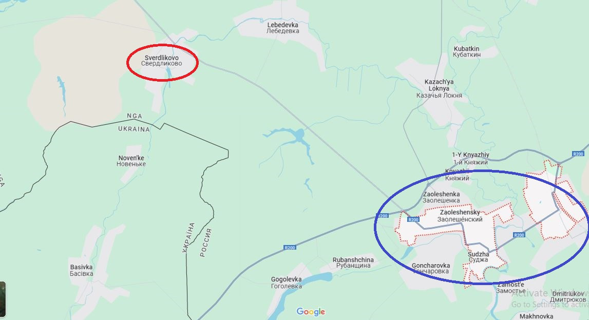Tại làng Sverdlikovo có 2 con đường nối tới cao tốc 38K-004 quý giá. Thứ nhất là đường thẳng. Dọc theo con đường nhựa 2 làn dẫn đến Sudzha này, là các cánh đồng và khe núi với những khu rừng thưa thớt. RFAF có thể kiểm soát con đường này, bằng các loại hỏa lực vì ở đây địa hình tương đối bằng phẳng. 