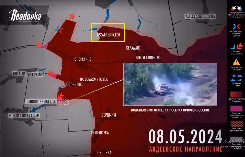 Sự thất thủ tiếp theo của quân Ukraine là ở làng Arkhanhel's'ke, ngôi làng nằm ở phía bắc Ocheretine. Nếu chiếm được làng Arkhanhel's'ke, quân Nga sẽ mở rộng khu vực an toàn tại đầu cầu Ocheretine. Đây cũng là ngôi làng có diện tích tương đối lớn ở tây bắc thành phố Avdiivka. 