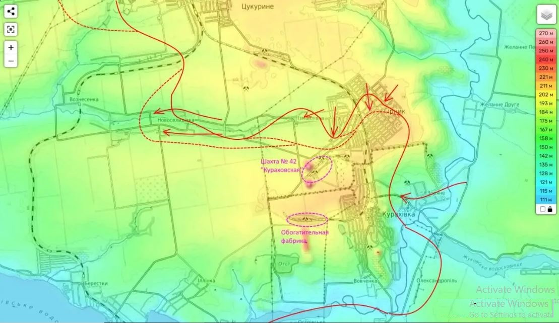 Chiến thuật này đã được phản ánh một cách trực quan nhất ở thị trấn Selidovo và Gornyak. Tại Gornyak, theo thông tin mới nhất từ các phương tiện truyền thông Nga và các trang công khai của Ukraine, vào ngày 25/10, quân Nga từ phía tây đã tấn công mỏ số 42, khu vực kiên cố cuối cùng, nằm ở ngoại ô phía tây nam thị trấn.