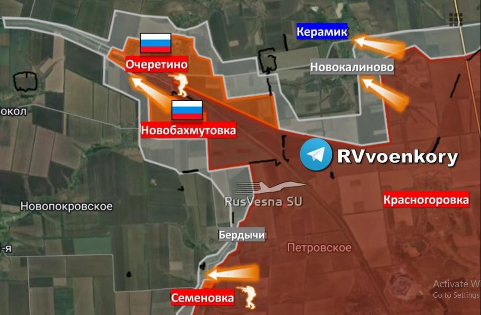 Trước đó vào ngày 22/4, quân Nga chiếm Ocheretino, đến ngày 24/4, điểm tựa Novobakhmutovka ở phía đông nam Ocheretino sụp đổ; đến ngày 25/4, quân Nga bắt đầu tiến vào Solovyevo, một ngôi làng nằm ở phía nam Ocheretino.