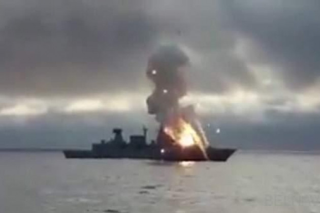 Hiện vẫn chưa rõ nguyên nhân dẫn đến việc các thủy thủ Ukraine có thể đánh chìm con tàu chiến này; nhưng có ý kiến cho rằng, điều này được thực hiện do sự suy giảm tinh thần của thủy thủ đoàn tàu chiến và lo sợ con tàu rơi vào tay Quân đội Nga, khi quân Nga đánh tới đây.