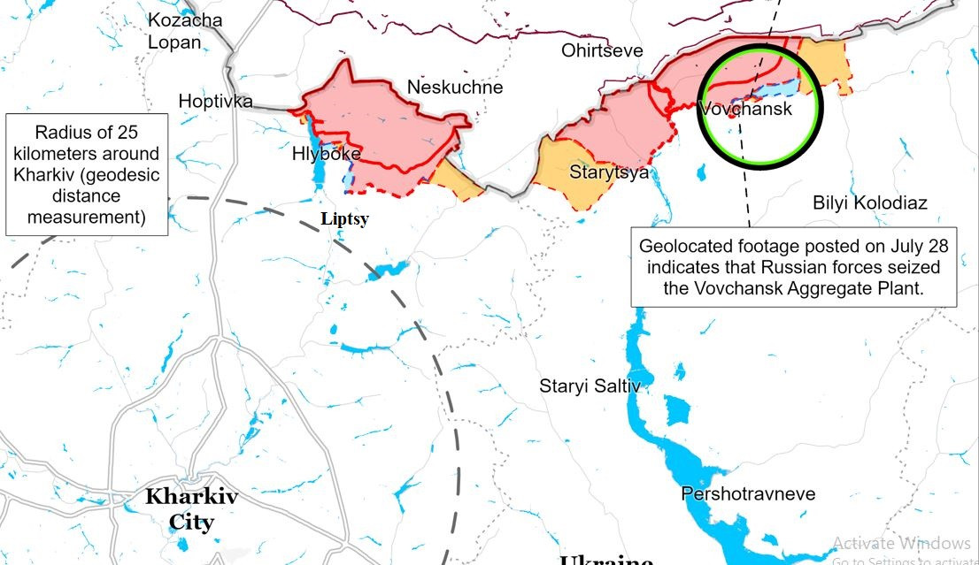 Tình trạng tương tự cũng xuất hiện trên mặt trận Kharkov, khi Lữ đoàn bộ binh cơ giới số 42, Lữ đoàn xung kích số 92, Lữ đoàn bộ binh số 71, Lữ đoàn thủy quân lục chiến số 36 và Lữ đoàn phòng thủ quân sự số 125 của Ukraine gánh vác các nhiệm vụ phòng thủ quan trọng. Đội quân này đã giao tranh ác liệt với quân Nga gần Liptsy, Tikhe, Petrovka, Bayrak và Volchansk.