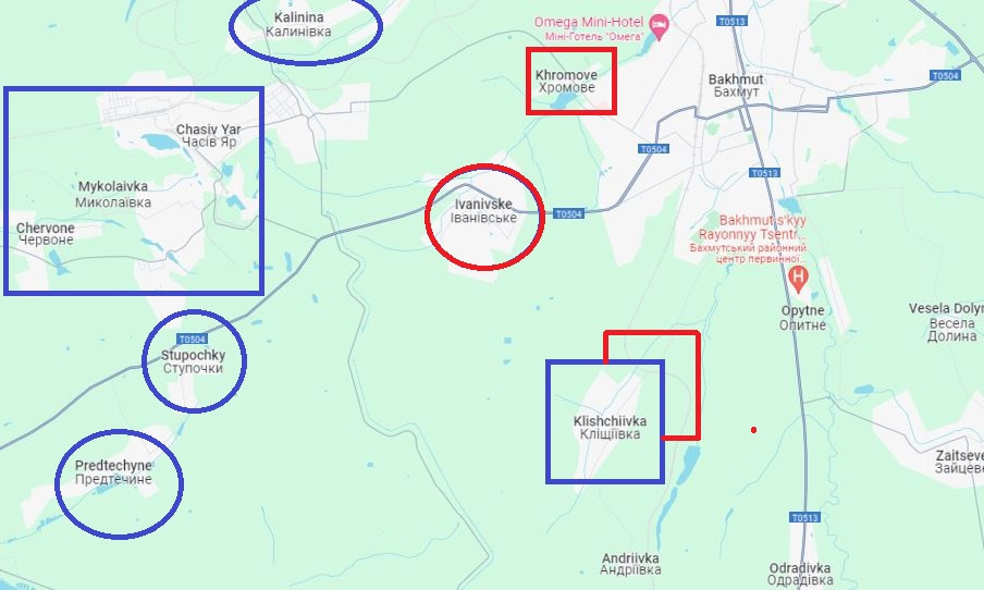 Tại Krischivka ở sườn phía nam Bakhmut, Quân đội Ukraine cho biết lực lượng tấn công của Nga bao gồm Lữ đoàn bộ binh cơ giới số 4 của Tập đoàn quân số 2 và Lữ đoàn bộ binh cơ giới số 72 của Tập đoàn quân số 3. Biệt đội Chechen Akhmat và một trung đoàn dù đã tham gia cuộc tấn công tại Krischivka.