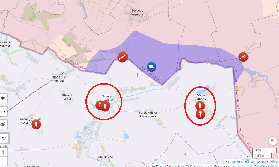 Các làng Obodi và Pavlivka ở vùng Sumy của Ukraine bị thiệt hại nặng nề. Sau đó, Quân đội Nga mở rộng các cuộc không kích sang các khu vực khác của tỉnh Sumy. Nơi bị ném bom nặng nề nhất là thành phố Richky, nơi có các đơn vị dự bị và cơ sở của cơ quan tình báo của Quân đội Ukraine và cũng là đầu cầu để chuyển lực lượng vào Kursk.
