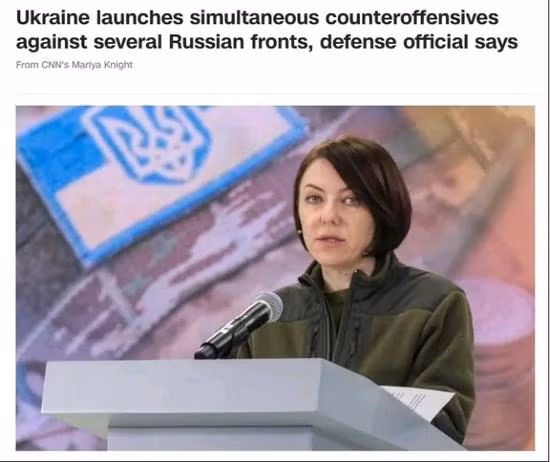 Tờ CNN của Mỹ cho biết, lợi dụng "cuộc nổi loạn" do Tập đoàn vũ trang tư nhân Wagner của Nga gây ra vào ngày 24/6 vừa qua, Thứ trưởng Bộ Quốc phòng Ukraine Hannah Mariar tuyên bố rằng, quân đội Ukraine đã lợi dụng tình hình hỗn loạn ở Nga để mở các cuộc phản công trên nhiều hướng cùng một lúc. Nhưng kết quả từ nhiều nguồn tình báo đánh giá, có vẻ như quân đội Ukraine đã không đạt được tiến bộ đáng kể trong cuộc phản công này. Ảnh: CNN.