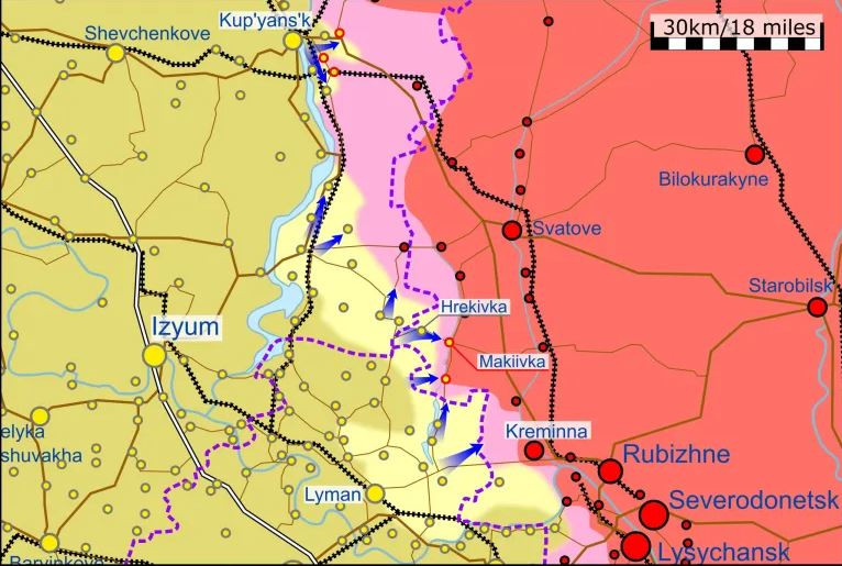 Giờ đây, Quân đội Nga đã áp sát Bakhmut để hình thành thế bao vây. Đồng thời, trận chiến phòng thủ của Nga ở khu vực Kreminna đã dần biến thành một cuộc phản công và dường như có ý định tái tiến công khu vực Lyman, khu vực đã bị quân Ukraine tái chiếm vào tháng 10.