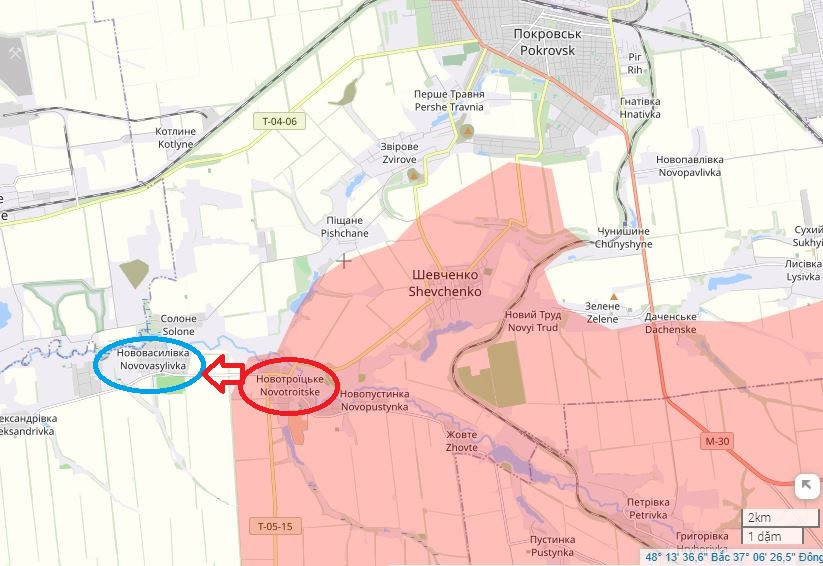 Kênh Muchnoy của Ukraine cho biết, một ngày trước, AFU đã cố gắng phản công vào làng Shevchenko từ hướng Peschany. Shevchenko là tiền đồn phía nam của Pokrovsk, tại đầu cầu này, RFAF đã tiến vào khu vực tiếp giáp với làng Novovasylivka. Ngôi làng này có lẽ sẽ bị RFAF chiếm trong một vài ngày tới, nhằm mở rộng đầu cầu Shevchenko về hướng tây.