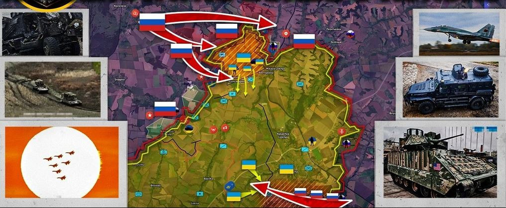 Kênh Suriyakmaps cho biết, quân Nga đạt được nhiều tiến bộ gần làng Darino, Nizhny Klin cũng như trong làng Plekhovo và khu vực lân cận. Tại quận Korenevsky, quân Nga đã chiếm lại phần phía đông của Novoivanovka và tiến đến làng Leonidovo nằm bên cạnh.