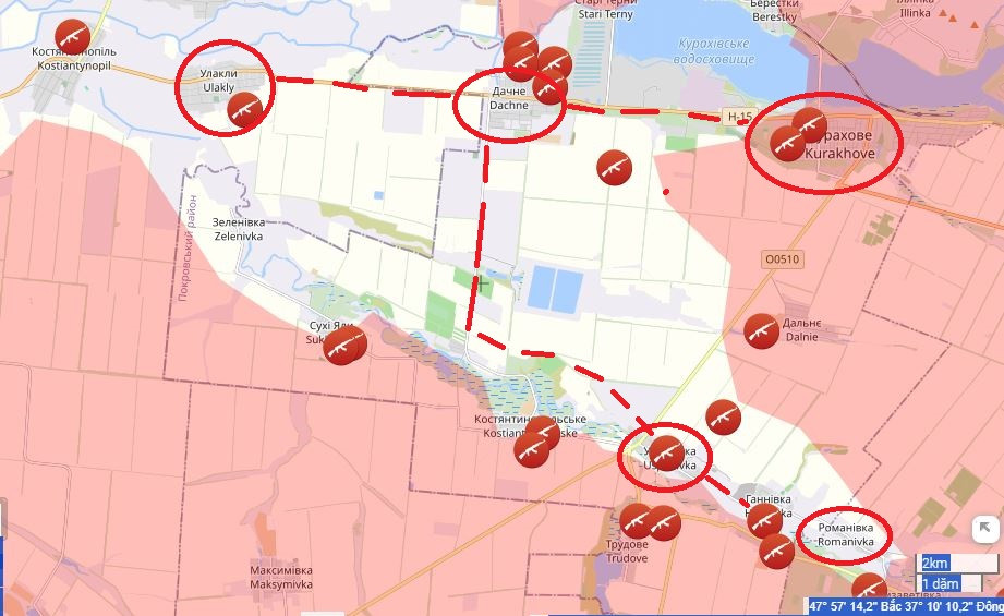 Tình hình khó khăn đối với phía Ukraine ở hướng Kurakhove ngày càng gia tăng. Quân đội Ukraine (AFU) tại đây đang cố gắng duy trì quyền kiểm soát các vị trí còn lại ở Kurakhove bằng các tuyến đường hậu cần quan trọng: Dachnoye - Yantarnoye - Uspenovka - Ganinivka, cũng như Ulakly - Dachnoye - Kurakhove.