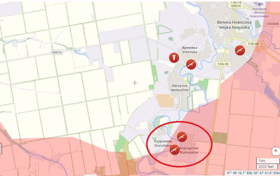 Phía tây Storozhhevoy, quân xung kích của Cụm Vostok tiếp tục kiên trì tiến qua các đồn điền theo hướng Babiya Gora. Quân Ukraine đang cố gắng giữ những vị trí này, nhận ra rằng một khi RFAF đạt đến tầm cao, họ sẽ nhanh chóng chiếm Storozhevoye và Neskuchnoye.