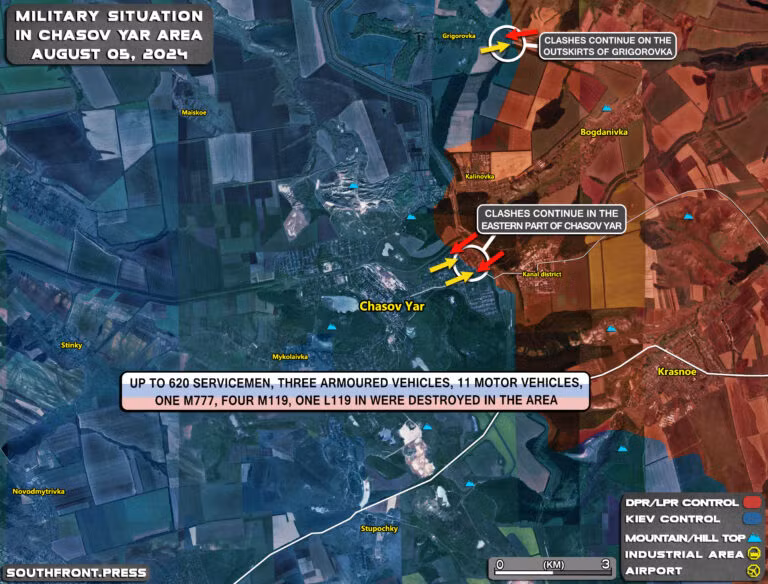 Nếu Quân đội Nga chọn tiến về phía sườn phía nam, nơi lực lượng phòng ngự của Ukraine tại Chasovoy Yar đã bố trí trận địa vững chắc, do vậy quân Nga có thể vướng thương vong lớn, mà thậm chí còn bị bao vây. Do vậy, hướng tiến công chủ yếu về phía tây Chasov Yar, có thể là hướng đông bắc.