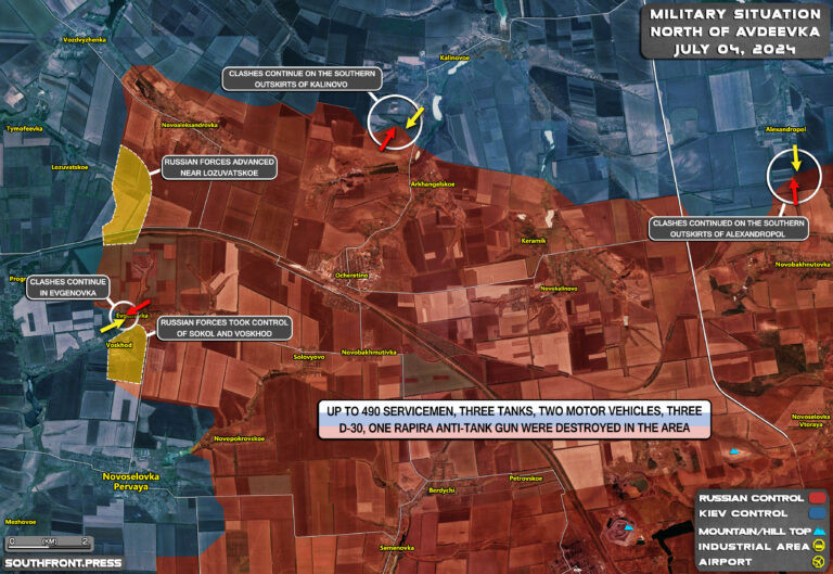 RIA Novosti cũng đề cập rằng, Quân đội Nga và Ukraine đã giao tranh ác liệt ở phía tây và phía bắc thành phố Avdiivka. Quân Nga đột nhập thành công vào tuyến phòng thủ thứ hai của Ukraine, tiến sâu hơn một km, tạo thành một vị trí tiền phương rộng gần sáu km.