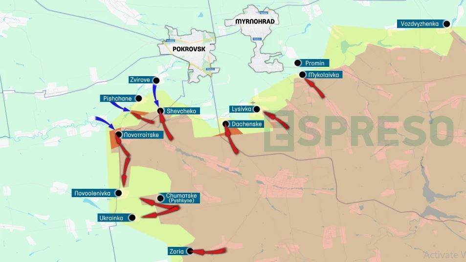 Trong bản tin chiến trường của Bộ Quốc phòng Nga ngày 21/12 cho biết. RFAF trong tuần qua, từ ngày 14 đến ngày 20/12, đã đánh bật Quân đội Ukraine (AFU) ra khỏi 10 khu dân cư. Đặc biệt, các đơn vị thuộc Cụm quân Trung tâm tiếp tục tiến công theo hướng Pokrovsky, giành quyền kiểm soát các ngôi làng Novopustynka, Pushkino.