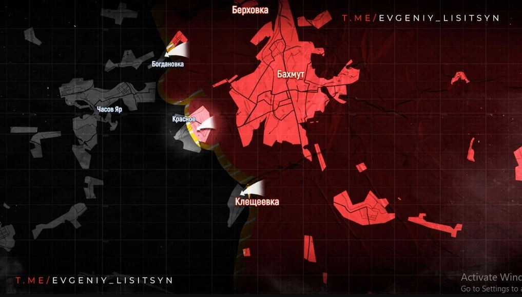 Một ví dụ khác là ở phía tây nam Bakhmut, Quân đội Nga đã chiếm được một nửa làng Ivanivsk và đang tấn công về phía tây nam cứ điểm Chasov Yar. Trên hướng Zaporozhye, Quân đội Nga cũng đang tấn công mạnh vào Rabotino.