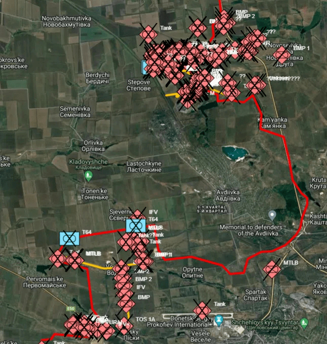 Hiện tại, những lối ra vào thành phố bị pháo binh Nga phong tỏa, quân Ukraine trong thành phố hết đạn, thiếu lương thực. Tuy nhiên, các phương tiện truyền thông phương Tây đưa tin, quân đội Ukraine đã gây tổn thất nặng nề cho lực lượng tấn công Nga và ít nhất 10.000 quân Nga đã thiệt mạng khi tiến công vào Avadiivka. 