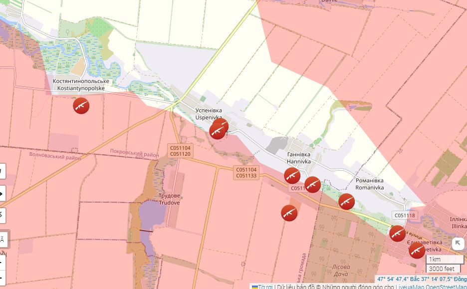 Cùng ngày, Quân đội Nga tiếp tục siết chặt vòng vây ở thung lũng sông Sukhi Yaly ở phía đông nam thành phố Kurakhove. Dọc sông Sukhi Yaly có hơn chục cứ điểm của Quân đội Ukraine trong thung lũng, được gọi là tuyến phòng thủ dọc sông Sukhi Yaly.