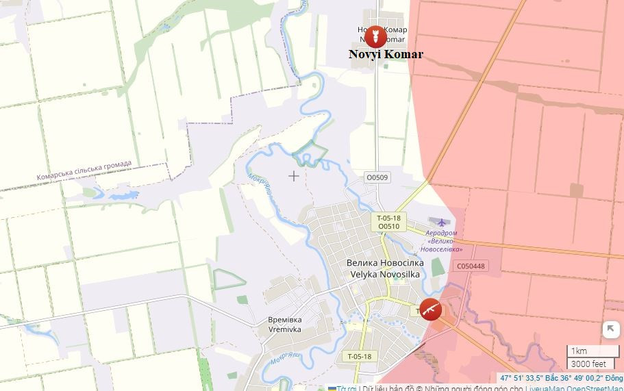 Để giữ con đường tiếp tế từ phía bắc cho thị trấn Veliky Novoselka, AFU đã mở cuộc phản công quyết liệt, tái chiếm làng Novyi Komar từ tay RFAF. Sau đó RFAF tổ chức tấn công trực diện Velyka Novosyolka từ phía đông, đang cố gắng san bằng khoảng cách giữa hai bên.