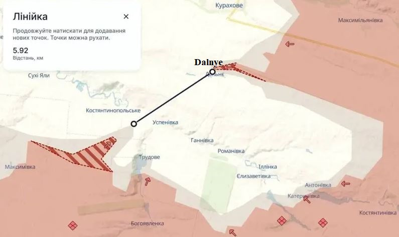 Tại khu vực Dalnye - Uspenovka, một số đơn vị quân Ukraine đang bị bao vây, một cuộc đột phá của quân Nga từ phía bắc (Dalnye) và phía nam (Uspenovka) sẽ "đóng túi", trước nguy cơ đã cận kề, các đơn vị quân Ukraine tiếp tục tháo chạy để tránh bị bao vây, mặc dù không có lệnh cấp trên.