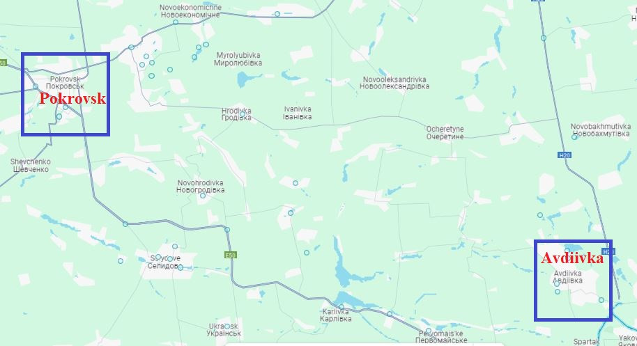 Có thông tin về sự xuất hiện và các vụ nổ tại trung tâm hậu cần của thành phố Pokrovsk, nằm ở phía tây bắc cách Avdiivka 60 km, nơi có nhiều tuyến đường cao tốc chạy qua. Tại đây Bộ Tổng tham mưu Ukraine đang tập trung lực lượng để chi viện "giải tỏa" cho lực lượng đồn trú tại Avdiivka. 