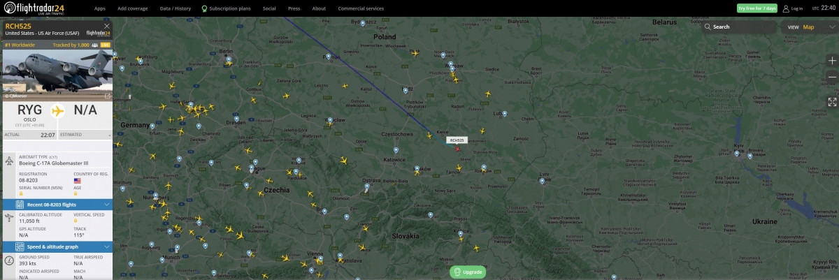 Điều này được chứng minh bằng cả thông tin từ các nguồn của Mỹ và thông tin từ dịch vụ Flightradar 24, nơi người xem có thể thấy máy bay của Không quân Mỹ đang chuyển vũ khí từ Na Uy, nơi một số thành phần của hệ thống phòng không NASAMS được sản xuất. 