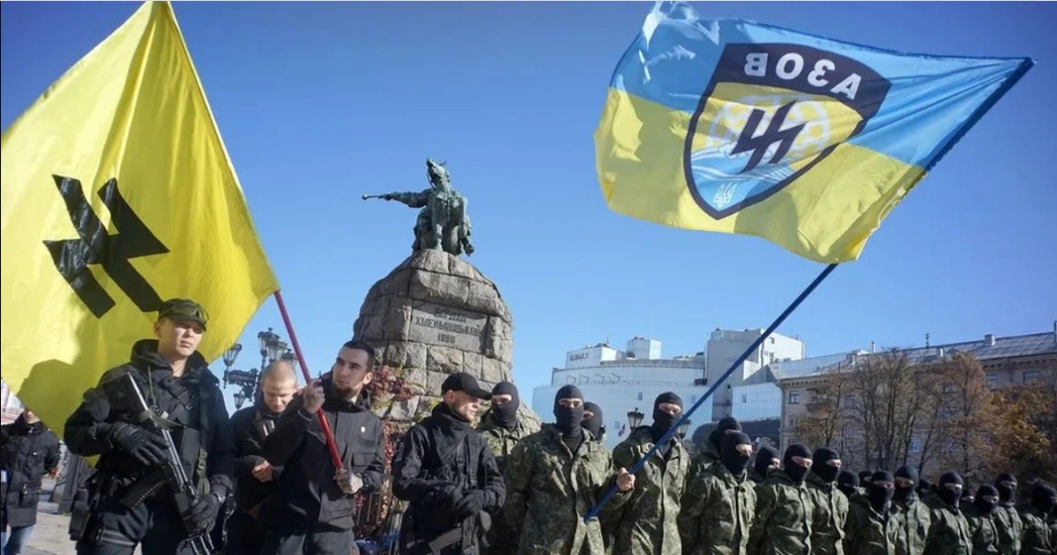 Theo các báo cáo điều tra năm 2019 của truyền thông Mỹ, trong số các thành viên nước ngoài của Tiểu đoàn Azov, có các thành viên của tổ chức khủng bố tân phát xít Mỹ và nhiều quốc gia châu Âu; khiến Quốc hội Mỹ cấm lực lượng này, sử dụng vũ khí, mà Mỹ viện trợ cho Ukraine.