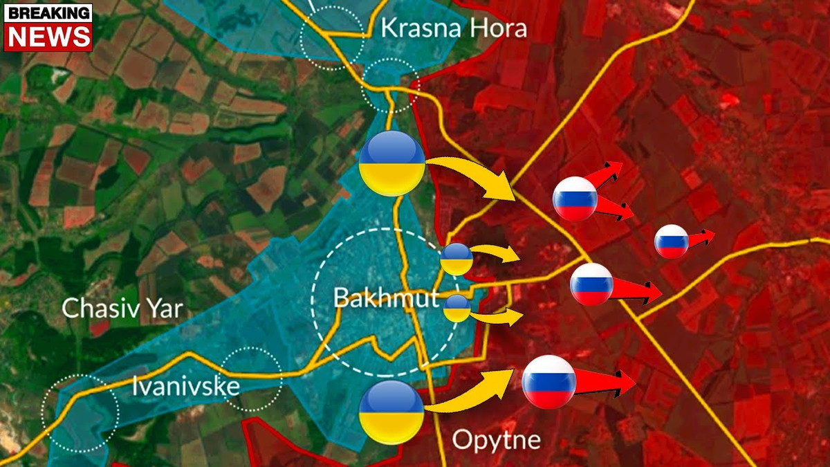 Ở hướng tây nam của Bakhmut, quân Ukraine đã chống trả kiên cường, cố gắng ngăn chặn cuộc bao vây của lính đánh thuê Wagner đối với quân đội Ukraine còn lại trong khu vực; cố gắng giữ được tuyến đường cao tốc T0504 từ làng Ivanivske đến thành phố Kostiantynivka.