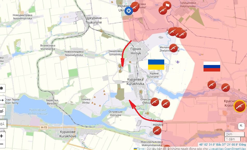 Trong cuộc bao vây bằng hỏa lực, Quân đội Ukraine phải lợi dụng tình thế để rút lui an toàn, nếu không sẽ bị “xử lý” bởi những quả bom cực mạnh của Nga. Theo chuyên gia quân sự Alexander Shakovsky, Quân đội Nga đã bố trí một “nồi hầm” ở khu vực Zolyani và Kulashivka ở sườn phía nam Pokrovsk, bao vây ít nhất hai tiểu đoàn của Quân đội Ukraine. (Nguồn ảnh: CNN, Topwar, TASS).