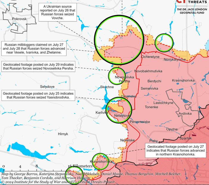 Chúng ta có thể thấy rằng, tất cả các vị trí hoạt động của Quân đội Nga trên toàn mặt trận, đều hoàn toàn tập trung xung quanh tuyến phòng thủ thứ ba của thành phố Pokrovsk, từ Vozdvizhenka ở phía tây bắc Avdiivka, xuống phía nam đến Konstantinivka ở thị trấn Marinka, với chính diện gần 43 km. 