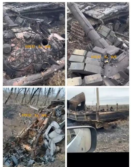 Máy bay không người lái của Nga đã chụp ảnh một số lượng lớn các phương tiện quân sự của Ukraine bị đạn pháo Nga phá hủy, bao gồm xe bọc thép chở quân M1113, xe tải Hummer do Mỹ sản xuất; xe tăng T-64/72, xe bọc thép bánh lốp BTR-4 và nhiều xe vận tải quân sự, xe bán tải… 