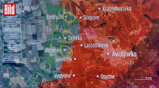 Vào ngày 9/3, Quân đội Nga thông báo, quân Ukraine đã mở cuộc phản công quy mô lớn vào 3 làng thuộc tuyến phòng thủ thứ hai, mà họ đã để mất vào ngày 29/2, đó là Berdychi, Orlivka , Tonen'ke; tình hình khu vực này trong vòng 48 giờ qua vô cùng căng thẳng.