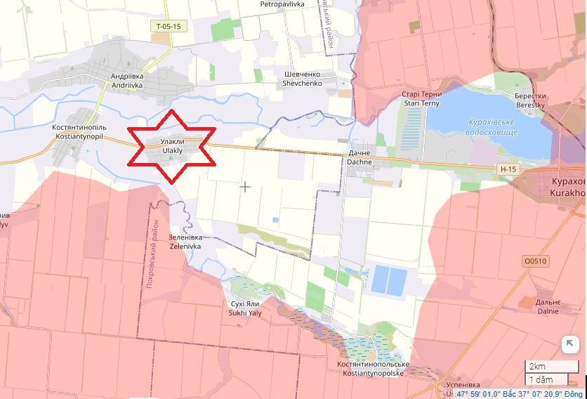 Một ngày trước đó, kênh Military Summary của Nga cho biết, Cụm Vostok của RFAF đã tiếp cận làng Ulakly, qua đó thắt chặt hơn nữa thòng lọng quanh cổ lực lượng đồn trú Ukraine ở Kurakhove. Đồng thời, pháo binh của RFAF luôn “kiểm soát chặt chẽ” tuyến đường cao tốc H15 Kurakhove-Zaporozhye.