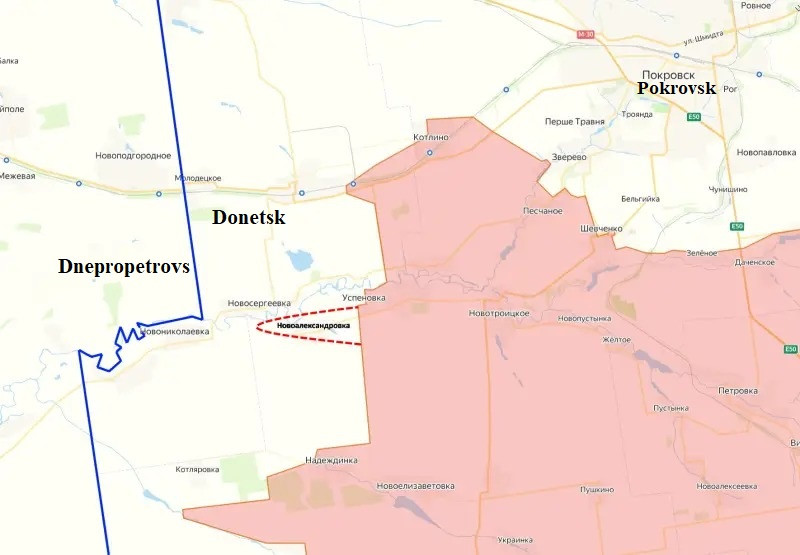 Theo tờ Military Chronicle, các đơn vị xung kích Ural trực thuộc Sư đoàn xe tăng Cận vệ 90, Cụm quân Trung tâm Nga, đang nhanh chóng tiếp cận ranh giới tỉnh Dnepropetrovsk, quê nhà Tổng thống Ukraine Zelensky. Hiện mũi đột kích 1 đã đột phá qua Kotlyarovka, bỏ qua khu dân cư. Giao tranh dữ dội đang diễn ra ở Bogdanovka, nằm ở phía nam Pokrovsk.