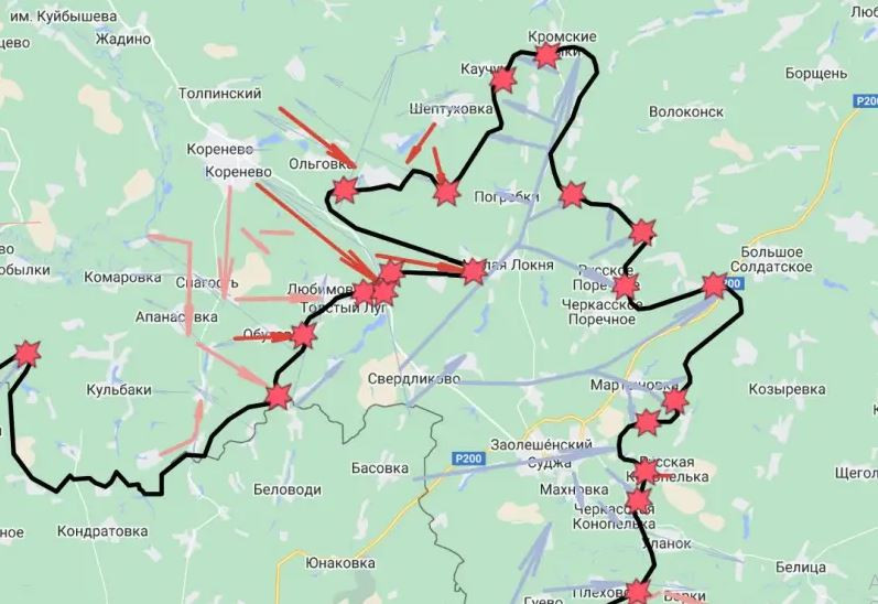 Hiện những trận đánh ác liệt nhất đang diễn ra tại các khu dân cư Daryino, Green Shlyakh, Leonidovo, Nikolaevo-Daryino và Plekhovo. Lực lượng thủy quân lục chiến, lính dù và bộ binh cơ giới Nga tiếp tục tấn công, đánh bật lực lượng quân Ukraine khỏi các vị trí của họ. Nhờ hiệp đồng tác chiến hiệu quả, trong ngày qua, quân Nga đã tái chiếm được làng Pogrebki, Nova Sorochina và Staraya Sorochina.