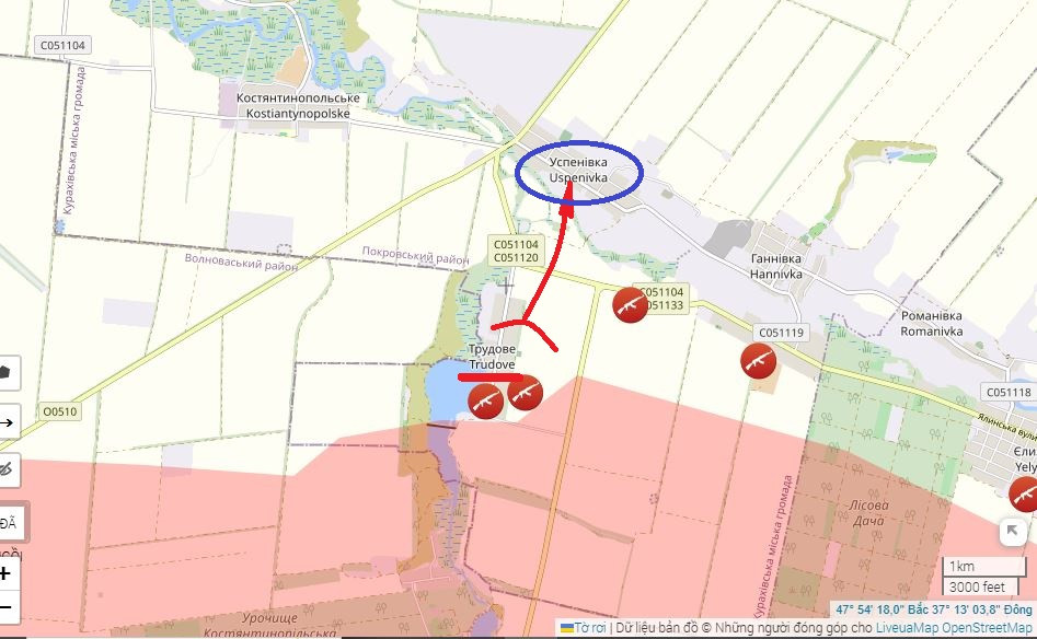 Sau khi chiếm được làng Trudovoy, các quân Nga đã sử dụng ngay vị trí này làm đầu cầu, lập tức tiến công quân Ukraine ở khu vực Uspenovka, để tiến tới tuyến phòng thủ của quân Ukraine ở dọc bờ sông Sukhie Yaly và đe dọa khu vực kiên cố Kurakhovsky từ phía nam.