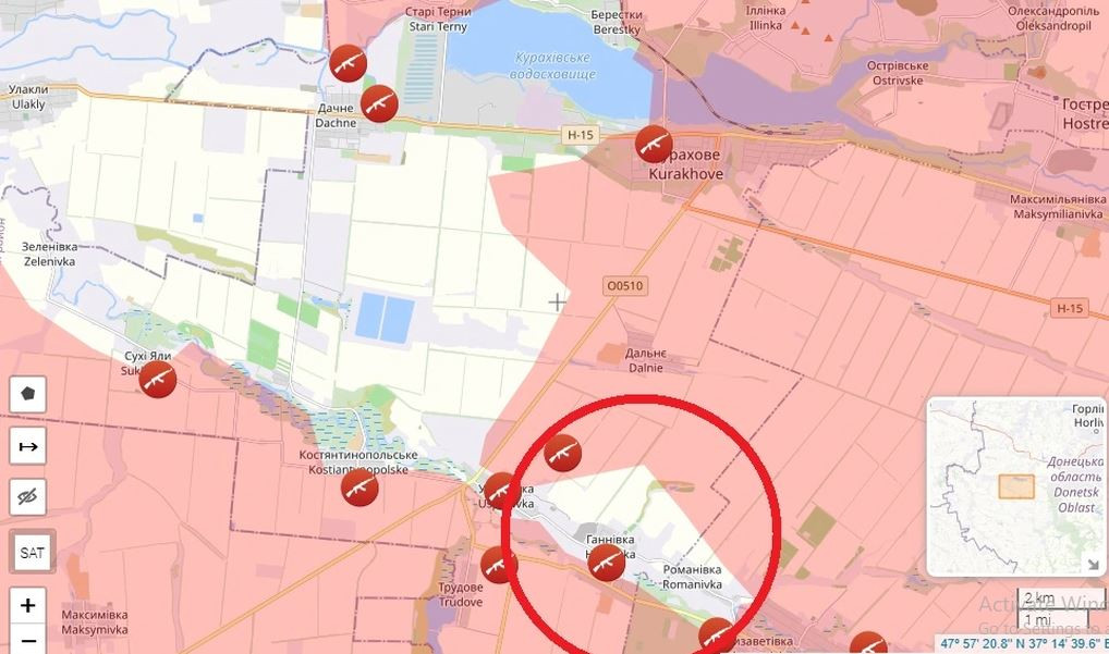 Các nhà phân tích kênh Deep State của Quân đội Ukraine (AFU) xác định một số vị trí quan trọng trong “túi” dọc phòng tuyến phía nam sông Sukhi Yaly như Elizavetovka - Romanovka - Vesely Gai - Ganivka, là nơi Quân đội Nga (RFAF) không ngừng cố gắng đột phá, theo đúng nghĩa đen từ mọi phía.