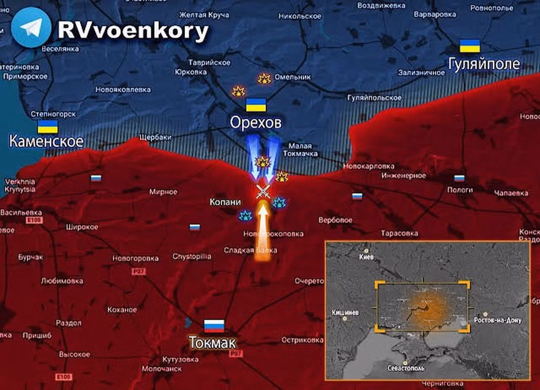 Tại làng Rabotino, thuộc khu vực thuộc “vùng xám (khu vực không do bên nào quản lý và nơi thường diễn ra các trận chiến đấu)”, các trận đánh lớn đã xảy ra giữa các đơn vị thuộc Trung đoàn Cận vệ 291 của Nga và các phân đội tấn công của Lữ đoàn tấn công đường không số 46 của Ukraine. 